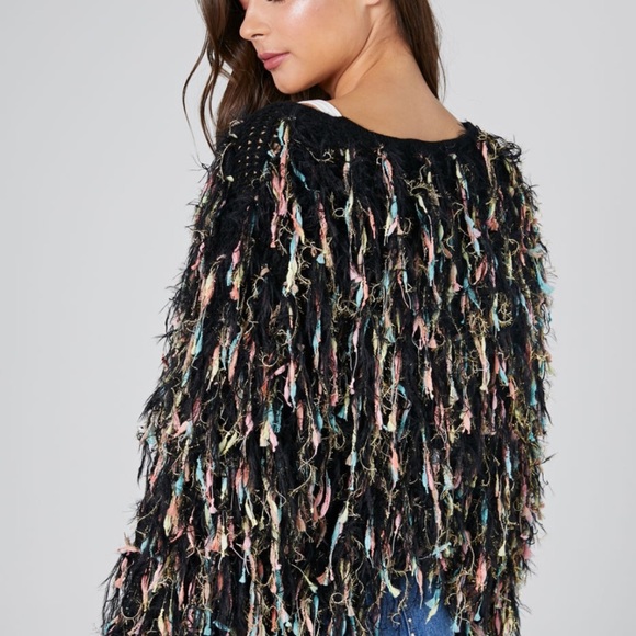 BLUE BLUSH Crochet Shaggy Fringe Multicolored Sweater Size Medium - Picture 10 of 14